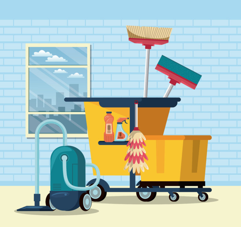 Illustrazione carrello pulizie